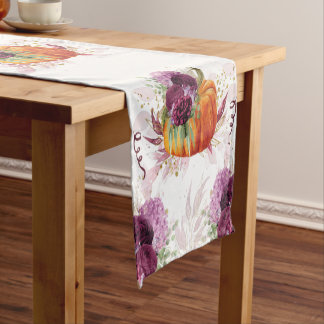 Elegante Thanksgiving Pompoen bordeaux bloemetjes Korte Tafelloper