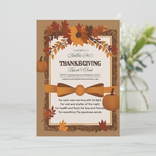 Elegante Thanksgiving-uitnodiging met herfstblader Kaart (Staand voorkant)