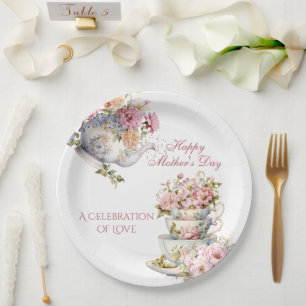 Elegante Thee Bloem Party Gelukkige Moederdag Papieren Bordje