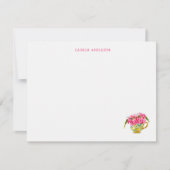 Elegante Theekop met roze rozen plat Dank u Bedankkaart (Voorkant)