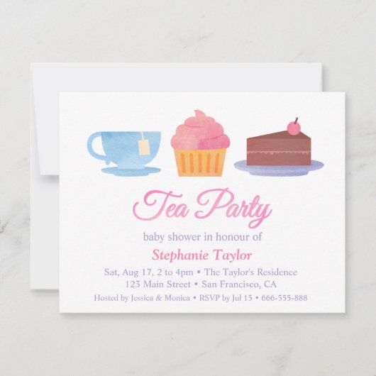 Elegante Theekopjes Taartjes Baby Shower Uitnodigi Kaart (Voorkant)