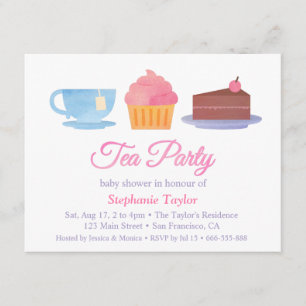 Elegante Theekopjes Taartjes Baby Shower Uitnodigi Kaart