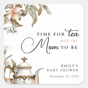 Elegante Theepartij Baby Shower Vierkante Sticker