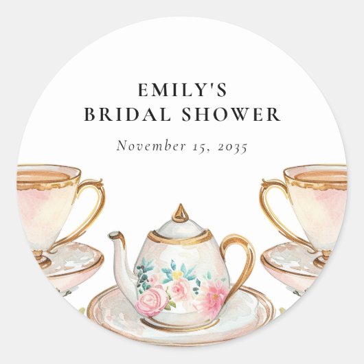 Elegante Theepartij Bruidsmeisjes Bruiloft Ronde Sticker (Voorkant)