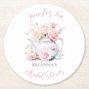 Elegante Theepartij Bruidsuitnodiging Ronde Kartonnen Onderzetter