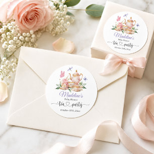 Elegante Theepartij Vlinders Baby Shower Ronde Sticker