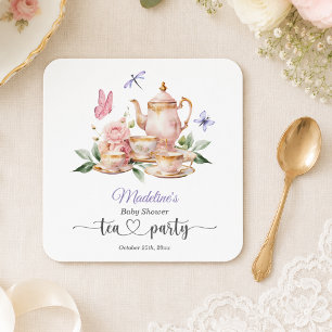 Elegante Theepartij Vlinders Baby Shower Vierkante Kartonnen Onderzetter