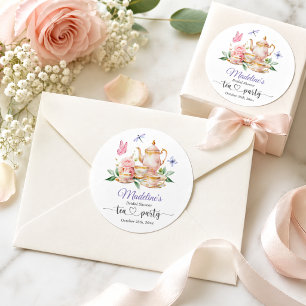 Elegante Theepartij Vlinders Bruidsuitnodiging Ronde Sticker
