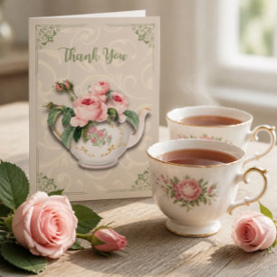 Elegante Theepot met Bloemen Bedankkaart