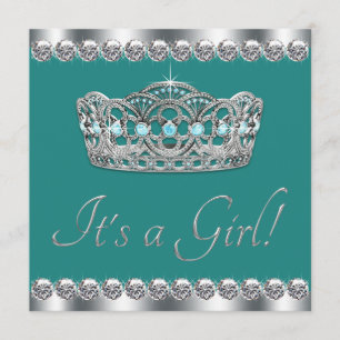 Elegante Tiara Jade Turkoois Blauwe Baby Shower Kaart