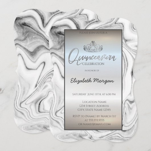 Elégante Tiara Or Moderne, Invitation Marbre Argen (Devant / Derrière)