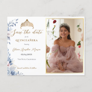 Elegante Tiara Quinceañera Foto Bewaar de datum Aankondigingskaart