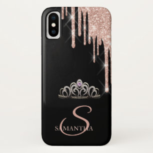 Elegante Tiara Roze Goud Glitter Druppels iPhone X Hoesje