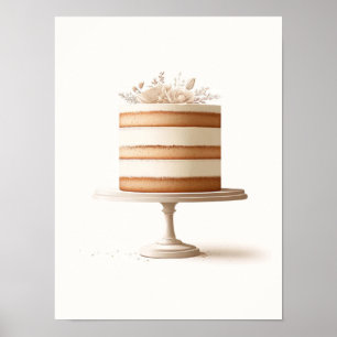 Elegante tier witte bloemencake bakkerij keuken poster