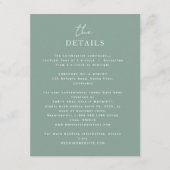 Elegante tijdloze groene bruiloft details informatiekaartje (Voorkant)