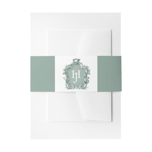 Elegante tijdloze groene monogram bruiloft uitnodigingen wikkel (Voorkant Voorbeeld)