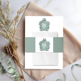Elegante tijdloze groene monogram bruiloft uitnodigingen wikkel
