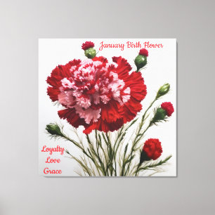 Elegante & tijdloze januari Geboorte Bloem Anjer Canvas Afdruk