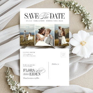 Elegante Tijdloze Typografie 3 foto Save The Date Briefkaart