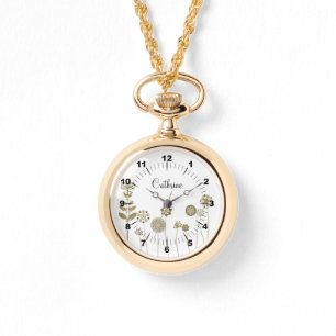 Elegante tijdloze zachte gouden bloemen minimalism horloge