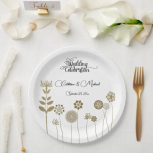Elegante tijdloze zachte gouden bloemen minimalism papieren bordje