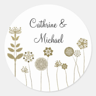 Elegante tijdloze zachte gouden bloemen minimalism ronde sticker