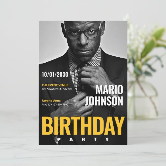 Elegante tijdschriftcover foto verjaardag kaart (Staand voorkant)