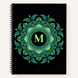 Elegante tinten van groene mandala bloeien monogra notitieboek