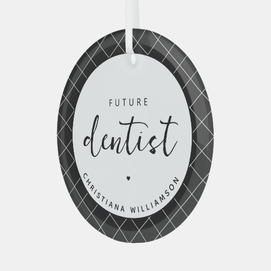 Elegante toekomstige tandarts check patroon gepers glas ornament (Voorkant links)