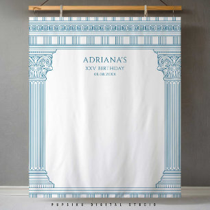 Elegante Toga Party met blauwe tempel kolommen Wandkleed