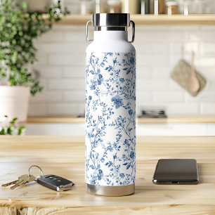 Elegante toile blauw en wit botanisch vintage waterfles