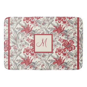 Elegante Toile de Jouy Deep Red en subtiel grijs Badmat