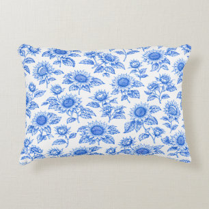 Elegante Toile du Jouy Zonnebloemen – Blauw Botani Accent Kussen