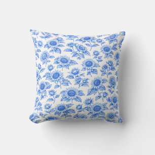 Elegante Toile du Jouy Zonnebloemen – Blauw Botani Kussen