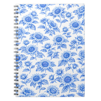 Elegante Toile du Jouy Zonnebloemen – Blauw Botani Notitieboek