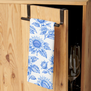 Elegante Toile du Jouy Zonnebloemen – Blauw Botani Theedoek