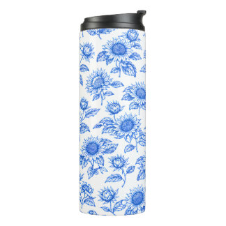 Elegante Toile du Jouy Zonnebloemen – Blauw Botani Thermosbeker