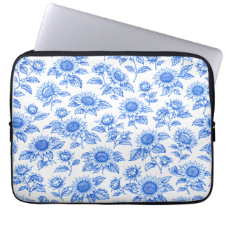 Elegante Toile du Jouy Zonnebloemen – Blauwe Botan Laptop Sleeve