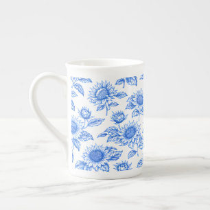 Elegante Toile du Jouy Zonnebloemen – Blauwe Botan Porselein Kop