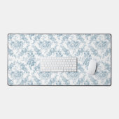 Elégante toile florale blanche et bleue gravée (Clavier et souris)