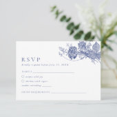 Elégante Toile Français Blue Floral carte RSVP (Debout devant)