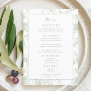 Elegante Toile Green Wedding Menu