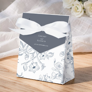 Elegante toile-schets blauwe bloemen bruiloft bedankdoosjes