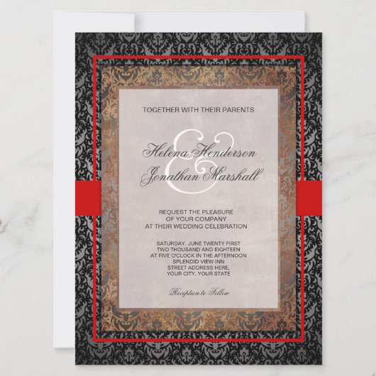 Elegante Toscaanse Damask bruiloft uitnodiging (Achterkant)