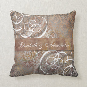 Elegante Toscaanse Damask Custom Pas getrouwd huwe Kussen