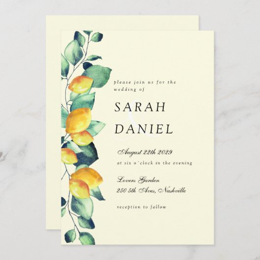 Elégante Toscane Mariage Invitation Jaune (Devant / Derrière)