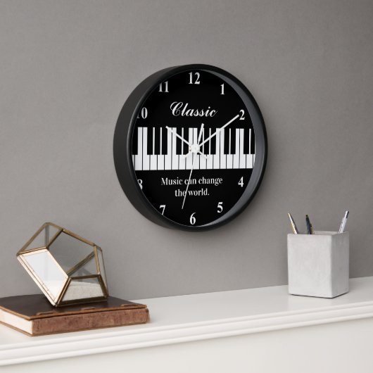 Elégante touche piano noir et blanc horloge murale (Bureau)