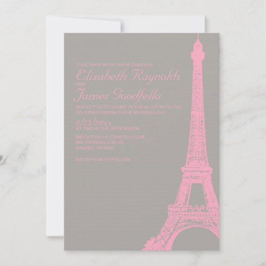 Elégante Tour Eiffel Invitations de mariage (Devant)