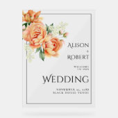 Elégante tourbe de pêche fleurs mariage BIENVENUE (Recto)