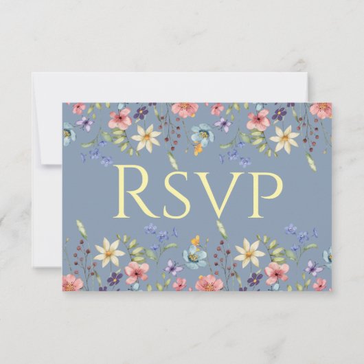 Elegante Traditionele Bloemen Dusty Blue Wedding R RSVP Kaartje (Achterkant)